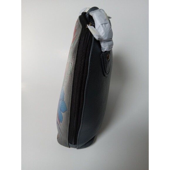 NWT Anna by Anuschka Hand-Painted Leather Lion In Flowers Domed Crossbody Bag - Picture 11 of 16